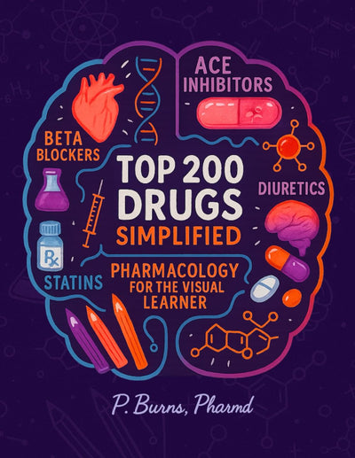Top 200 Drugs Simplified Pharmacology Coloring Book and Study Guide by P Burns PharmD for Visual Learners