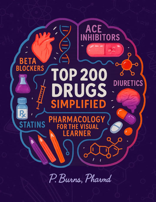 Top 200 Drugs Simplified Pharmacology Coloring Book and Study Guide by P Burns PharmD for Visual Learners